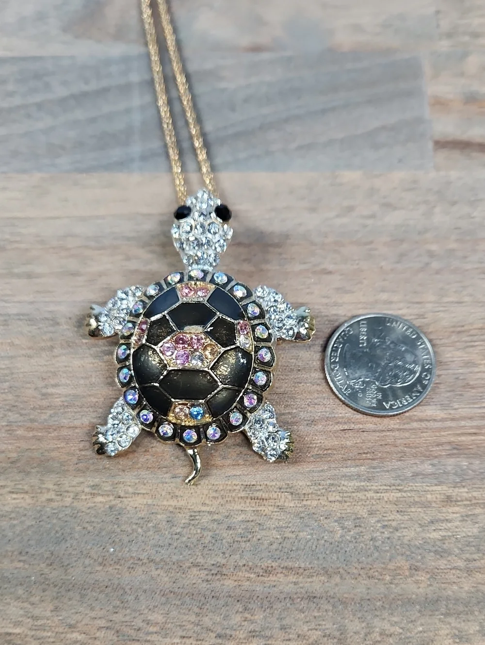 Betsey Johnson Gold-Tone Black & Crystal Turtle Pendant Necklace